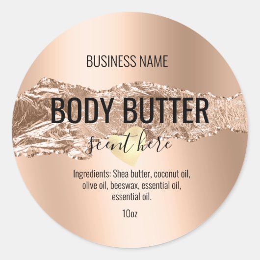 body boter roos goud modern productlabel ronde sticker (Voorkant)