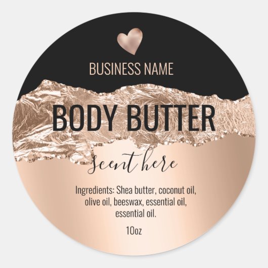 body boter roos goud modern productlabel ronde sticker (Voorkant)