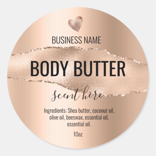 body boter roos goud modern productlabel ronde sticker (Voorkant)