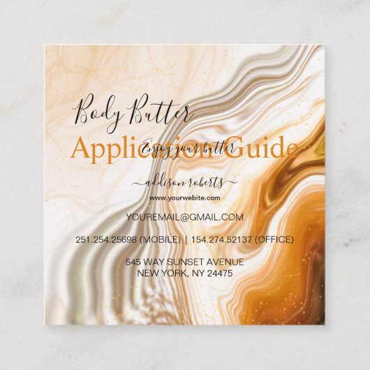 Body Butter Application Guide Moderne Liquid Gold Vierkante Visitekaartje (Achterkant)