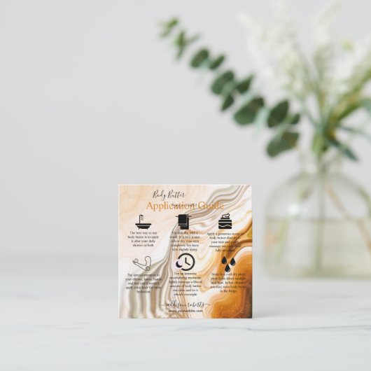 Body Butter Application Guide Moderne Liquid Gold Vierkante Visitekaartje (Staand voorkant)