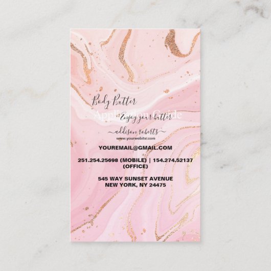 Body Butter Application Guide Roze Gold Waterverf Visitekaartje (Achterkant)