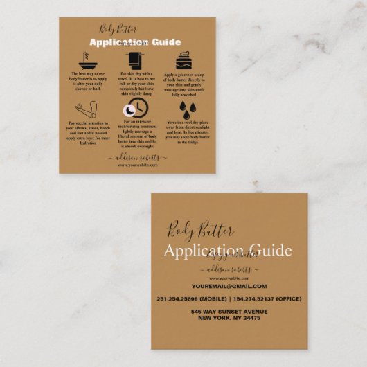Body Butter Application Simple Professional Terrac Vierkante Visitekaartje (Voorkant / Achterkant)