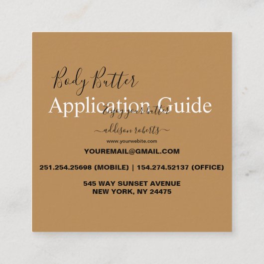Body Butter Application Simple Professional Terrac Vierkante Visitekaartje (Achterkant)