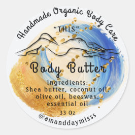 Body Butter Balm Care Packaging Gold Blue Ronde Sticker