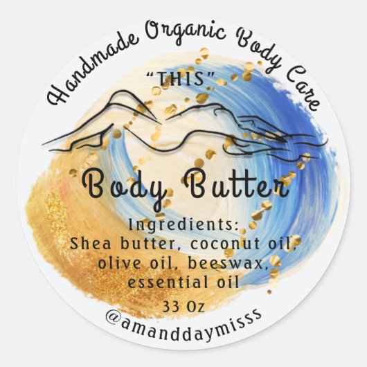 Body Butter Balm Care Packaging Gold Blue Ronde Sticker (Voorkant)