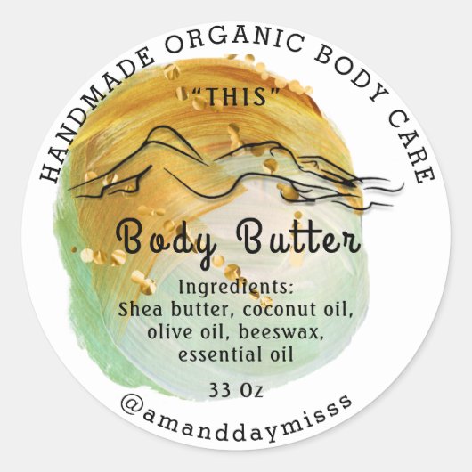 Body Butter Balm Care Packaging Logo Hartelijk dan Ronde Sticker (Voorkant)