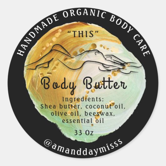 Body Butter Balm Care Packaging Logo Uniek Ronde Sticker (Voorkant)