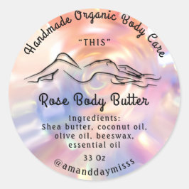 Body Butter Balm Care Packaging Pink Holographic Ronde Sticker