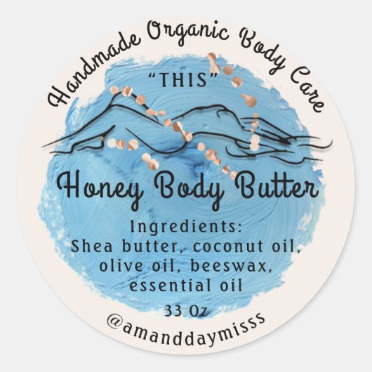 Body Butter Balm Care Packaging Roos Blue Ronde Sticker (Voorkant)