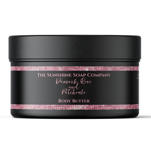 Body Butter Cosmetica Pot Label Zwart Roze Glitter