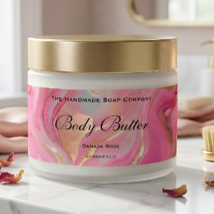 Body Butter Cosmetica Potlabel Roze Marmer & Goud Waterfles Etiket