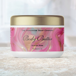 Body Butter Cosmetics Jar Label Pink Marble & Gold Waterfles Etiket