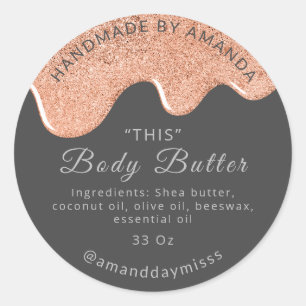 Body Butter Drips Productverpakking Roos Grijs Ronde Sticker
