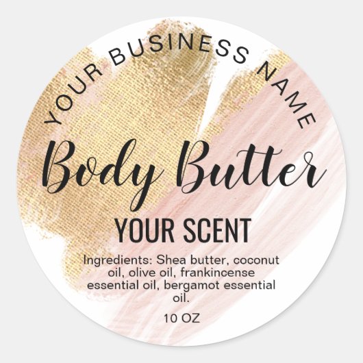 Body Butter Goud Blush Roze Ronde Sticker (Voorkant)