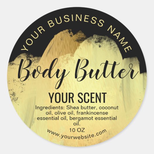 body butter goud folie productlabel ronde sticker (Voorkant)