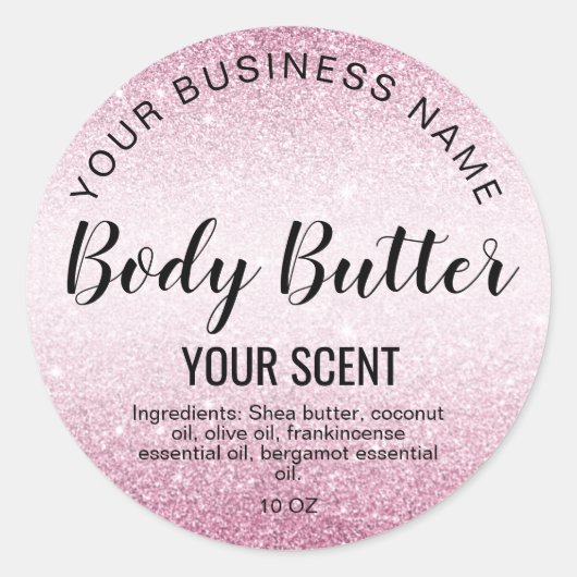 Body Butter Goud Roze Glitter Ronde Sticker (Voorkant)