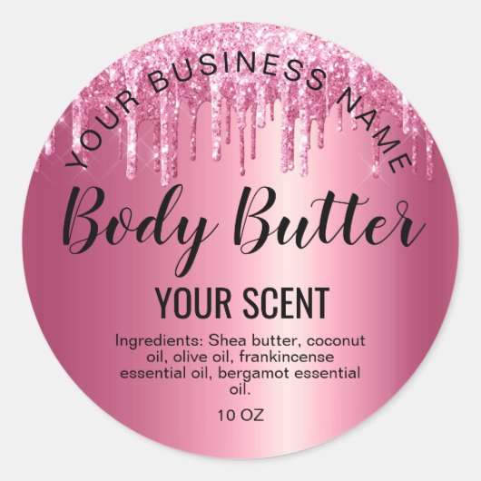 Body Butter Goud Roze Glitter Ronde Sticker (Voorkant)