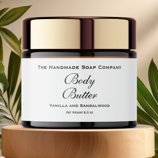 Body Butter Jar Label - Wit met Zwarte Tekst Waterfles Etiket