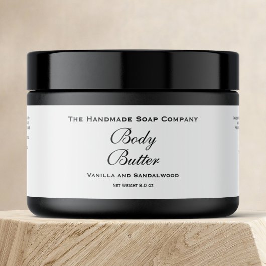 Body Butter Jar Label - Wit met Zwarte Tekst Waterfles Etiket