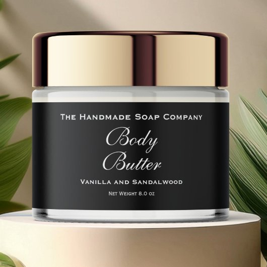 Body Butter Jar Label - Zwart met witte tekst Waterfles Etiket