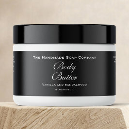 Body Butter Jar Label - Zwart met witte tekst Waterfles Etiket