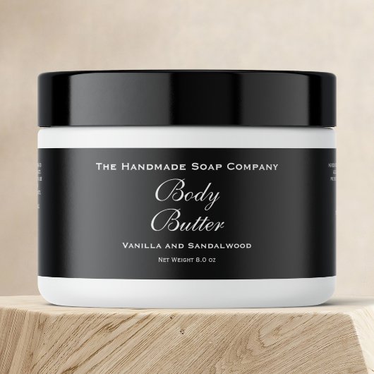Body Butter Jar Label - Zwart met witte tekst Waterfles Etiket