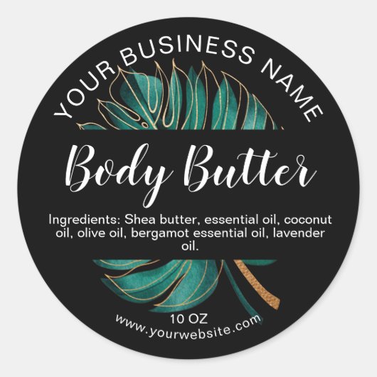body butter monstera blad tropisch productlabel ronde sticker (Voorkant)