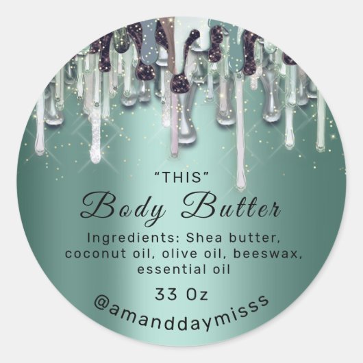 Body Butter Packaging Online Beauty Drip MintGreen Ronde Sticker (Voorkant)