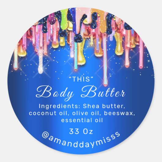 Body Butter Packaging Online Beauty Drip Royal Blu Ronde Sticker (Voorkant)