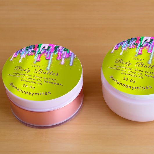 Body Butter Packaging Online Beauty Green Pink Ronde Sticker