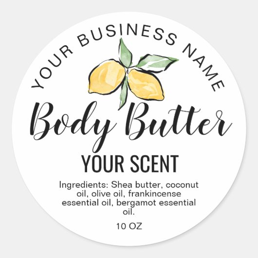 Body Butter Product Citroen Citrus Zomergroen Ronde Sticker (Voorkant)