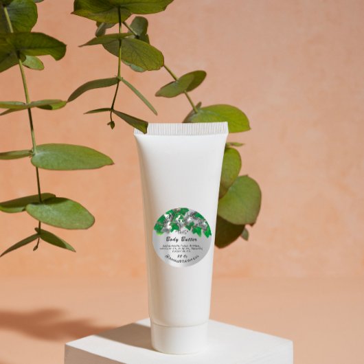 Body Butter Product Verpakking Groen Woodland Grij Ronde Sticker