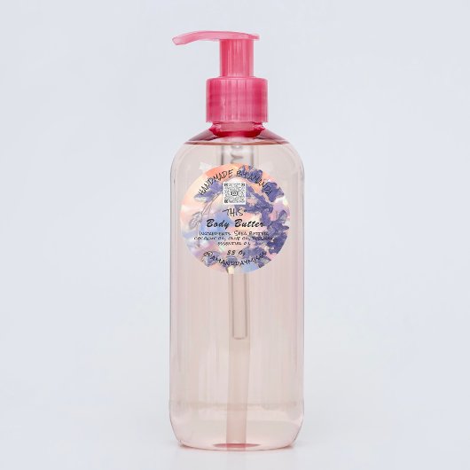 Body Butter Product Verpakking Leafs Paarse QR-COD Ronde Sticker