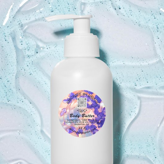 Body Butter Product Verpakking Leafs Paarse QR LOG Ronde Sticker