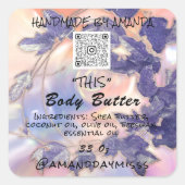 Body Butter Product Verpakking Leafs Paarse QR LOG Vierkante Sticker (Voorkant)