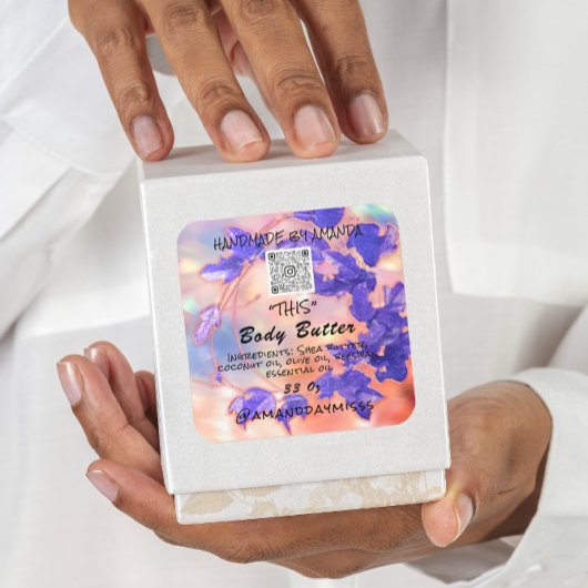 Body Butter Product Verpakking Roos Paarse QR LOGO Vierkante Sticker