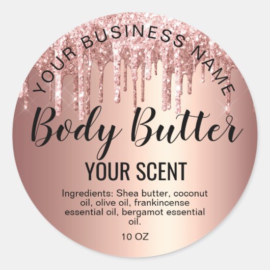 Body Butter roos Gold Drips folie Voeg je logo toe Ronde Sticker (Voorkant)