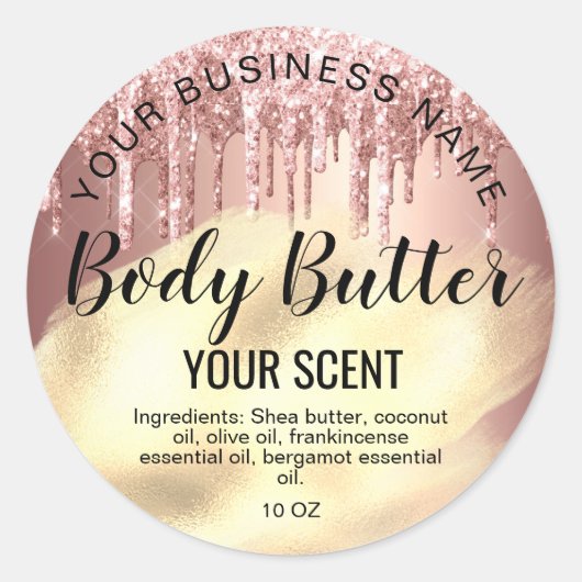 Body Butter roos Gold Drips folie Voeg je logo toe Ronde Sticker (Voorkant)
