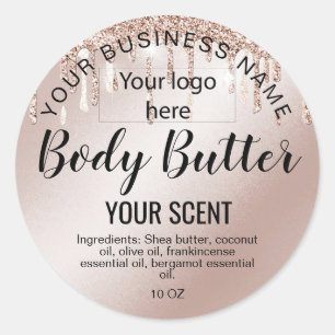 Body Butter roos Gold Drips folie Voeg je logo toe Ronde Sticker