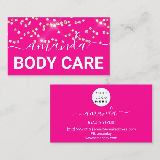 Body Care Make-up Logo Roze Gouden Confetti Visitekaartje (Voorkant / Achterkant)