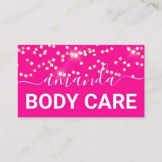 Body Care Make-up Logo Roze Gouden Confetti Visitekaartje (Voorkant)
