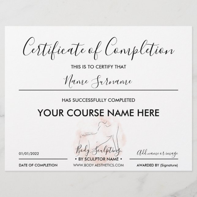 Body Contouring Bronzer certificaat van voltooiing (Voorkant)