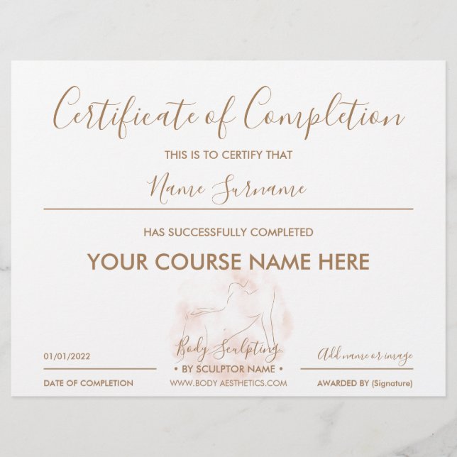 Body Contouring Spa certificaat van voltooiing (Voorkant)