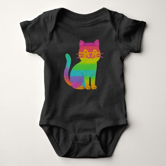 Body de bebé negro 100 % algodón – Gatito arcoíris Romper (Voorkant)