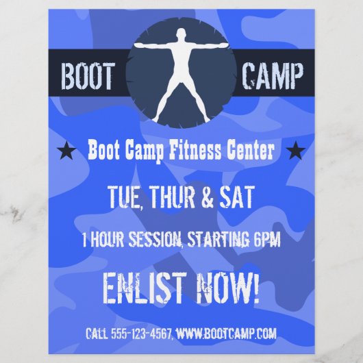 Body Madness Boot Camp Fitness Blauwe Camo Flyers (Voorkant)