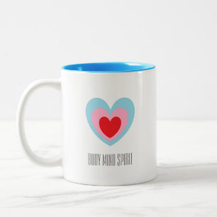 Body Mind Spirit driedubbele hart Monogram Tweekleurige Koffiemok