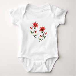 Body para Bebê Natal Flores Vermelhas Romper