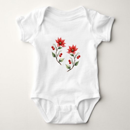 Body para Bebê Natal Flores Vermelhas Romper (Voorkant)