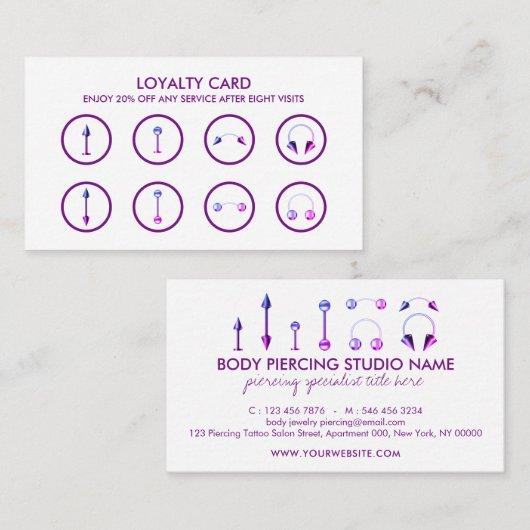 Body Piercing Loyalty Visitekaartje (Voorkant / Achterkant)